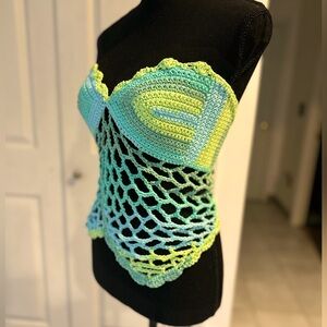 Handmade Crochet Mesh Bottom Bandeau/Tube Top